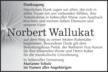Traueranzeige von Norbert Wallukat von Super Sonntag Wittenberg