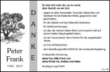 Traueranzeige von Peter Frank von WVG - Wochenspiegel NMB / WSF / ZTZ