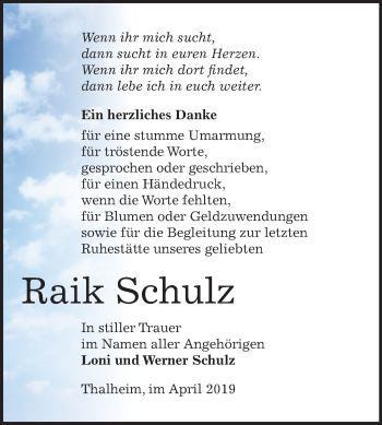Traueranzeige von Raik Schulz von Mitteldeutsche Zeitung