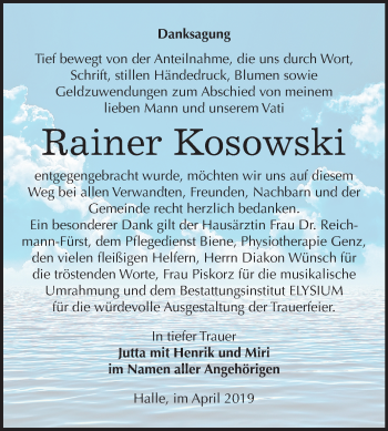 Traueranzeige von Rainer Kosowski von Mitteldeutsche Zeitung Halle/Saalkreis