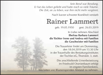Traueranzeige von Rainer Lammert von WVG - Wochenspiegel Wittenberg