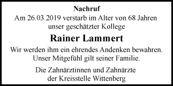 Traueranzeige von Rainer Lammert von Super Sonntag Wittenberg