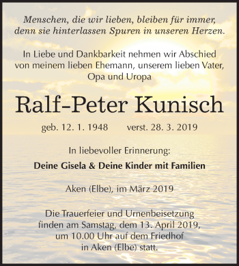 Traueranzeige von Ralf-Peter Kunisch von Mitteldeutsche Zeitung Köthen