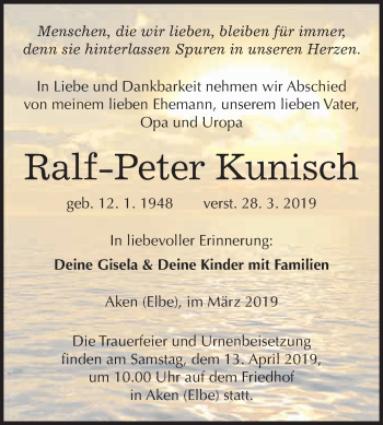 Traueranzeige von Ralf-Peter Kunisch von WVG - Wochenspiegel Dessau / Köthen