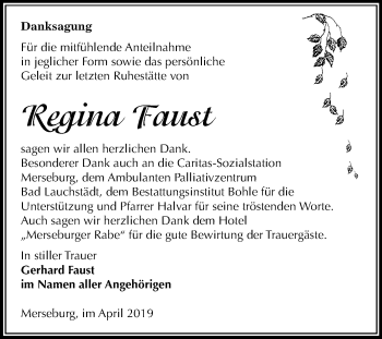 Traueranzeige von Regina Faust von Mitteldeutsche Zeitung Merseburg/Querfurt