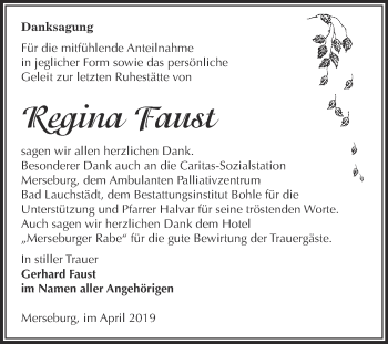 Traueranzeige von Regina Faust von Super Sonntag Merseburg