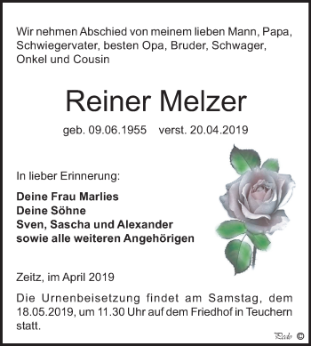 Traueranzeige von Reiner Melzer von Mitteldeutsche Zeitung