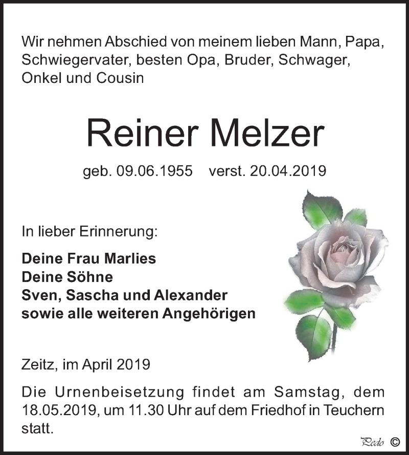  Traueranzeige für Reiner Melzer vom 27.04.2019 aus Mitteldeutsche Zeitung