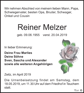 Traueranzeige von Reiner Melzer von Mitteldeutsche Zeitung