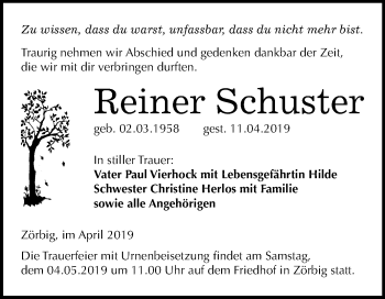 Traueranzeige von Reiner Schuster von Mitteldeutsche Zeitung