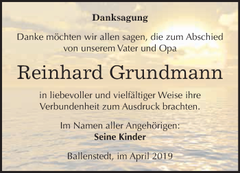 Traueranzeige von Reinhard Grundmann von WVG - Wochenspiegel Quedlinburg