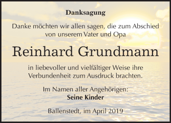 Traueranzeige von Reinhard Grundmann von Mitteldeutsche Zeitung Quedlinburg