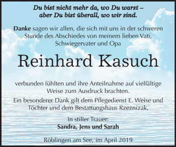 Traueranzeige von Reinhard Kasuch von Mitteldeutsche Zeitung Aschersleben