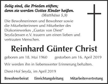 Traueranzeige von Reinhard Günter Christ von Super Sonntag Wittenberg