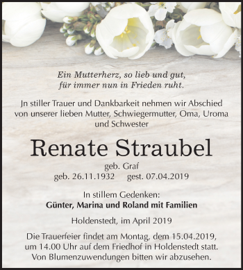 Traueranzeige von Renate Straubel von Mitteldeutsche Zeitung Sangerhausen