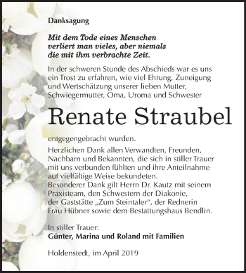 Traueranzeige von Renate Straubel von Mitteldeutsche Zeitung