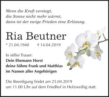 Traueranzeige von Ria Beutner von Mitteldeutsche Zeitung
