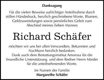 Traueranzeige von Richard Schäfer von Mitteldeutsche Zeitung Dessau-Roßlau