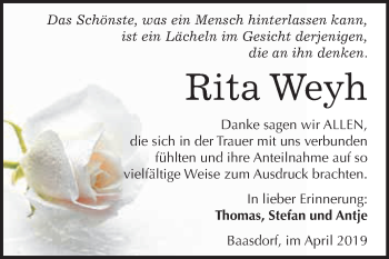 Traueranzeige von Rita Weyh von WVG - Wochenspiegel Dessau / Köthen