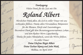 Traueranzeige von Roland Albert von Mitteldeutsche Zeitung Bitterfeld