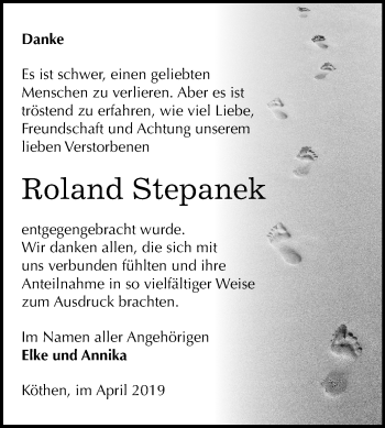 Traueranzeige von Roland Stepanek von Mitteldeutsche Zeitung Köthen