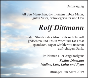 Traueranzeige von Rolf Dittmann von Mitteldeutsche Zeitung