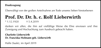 Traueranzeige von Rolf Lieberwirth von Mitteldeutsche Zeitung Halle/Saalkreis