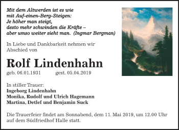 Traueranzeige von Rolf Lindenhahn von Mitteldeutsche Zeitung Halle/Saalkreis