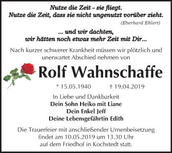 Traueranzeige von Rolf Wahnschaffe von Mitteldeutsche Zeitung Dessau-Roßlau