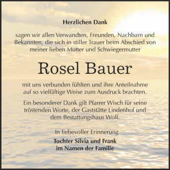 Traueranzeige von Rosel Bauer von WVG - Wochenspiegel NMB / WSF / ZTZ