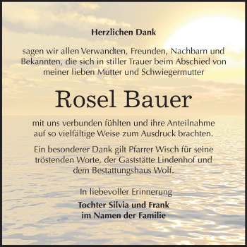 Traueranzeige von Rosel Bauer von Mitteldeutsche Zeitung Weißenfels