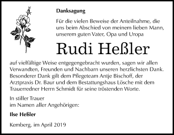 Traueranzeige von Rudi Heßler von Mitteldeutsche Zeitung Wittenberg