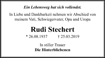 Traueranzeige von Rudi Stechert von Mitteldeutsche Zeitung Wittenberg