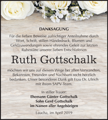 Traueranzeige von Ruth Gottschalk von Mitteldeutsche Zeitung