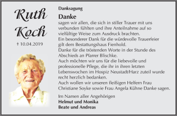 Traueranzeige von Ruth Koch von Mitteldeutsche Zeitung