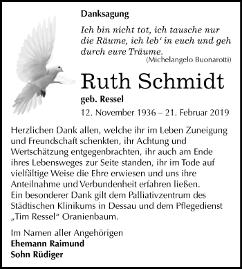 Traueranzeige von Ruth Schmidt von Mitteldeutsche Zeitung Wittenberg