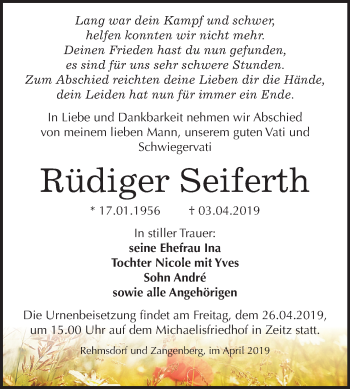 Traueranzeige von Rüdiger Seiferth von Mitteldeutsche Zeitung Zeitz