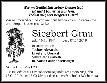Traueranzeige von Siegbert Grau von Mitteldeutsche Zeitung Merseburg/Querfurt