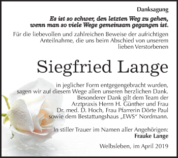 Traueranzeige von Siegfried Lange von Mitteldeutsche Zeitung