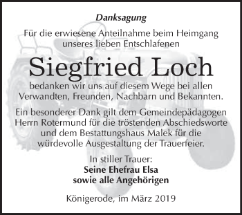 Traueranzeige von Siegfried Loch von WVG - Wochenspiegel Quedlinburg