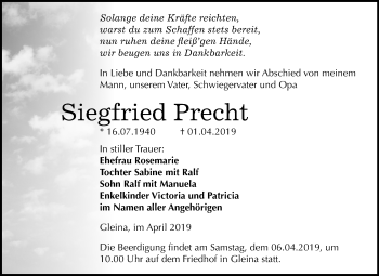 Traueranzeige von Siegfried Precht von Mitteldeutsche Zeitung