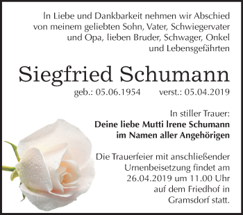 Traueranzeige von Siegfried Schumann von Mitteldeutsche Zeitung Bernburg