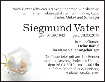 Traueranzeige von Siegmund Vater von Mitteldeutsche Zeitung