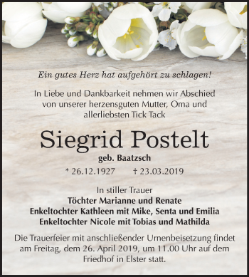 Traueranzeige von Siegrid Postelt von Mitteldeutsche Zeitung Wittenberg