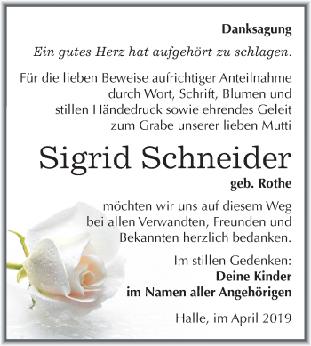 Traueranzeige von Sigrid Schneider von Mitteldeutsche Zeitung Halle/Saalkreis