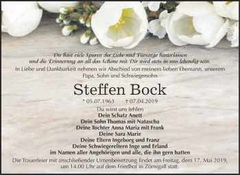 Traueranzeige von Steffen Bock von WVG - Wochenspiegel Wittenberg