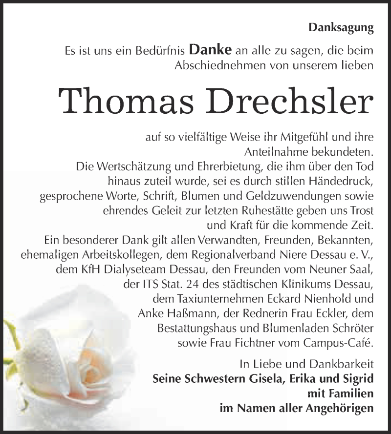  Traueranzeige für Thomas Drechsler vom 15.04.2019 aus WVG - Wochenspiegel Bitterfeld