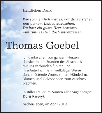 Traueranzeige von Thomas Goebel von Mitteldeutsche Zeitung Aschersleben