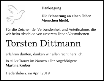 Traueranzeige von Torsten Dittmann von Super Sonntag SGH Mansf. Land
