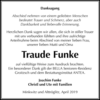 Traueranzeige von Traude Funke von Mitteldeutsche Zeitung